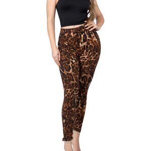 Soft Leopard Print Leggings Flattering Women’s High Rise Full Length One Size